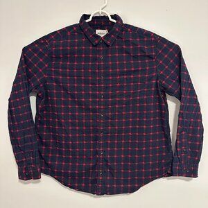 Goodfellow Casual Button Down Mens XL Navy Red Plaid Dressy Flannel Shirt